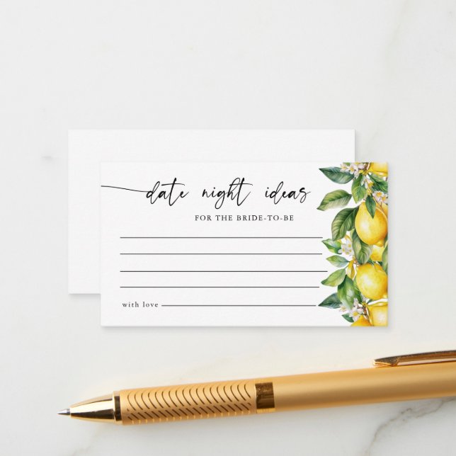 Carte D'accompagnement Citrons Bridal Douche Date Nuit Idées Jeu (Devant/Arrière en situation)