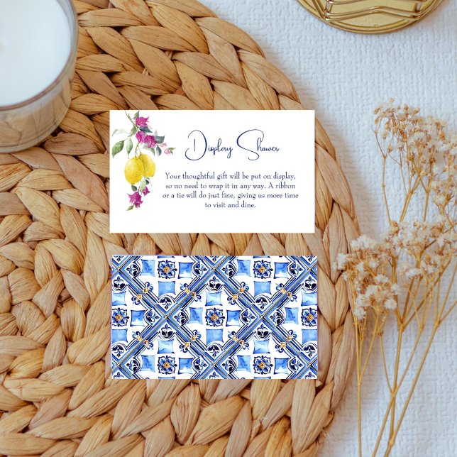 Carte D'accompagnement citrons italiens bougainvilliers agrumes douche (Vintage Italian maiolica blue tiles lemons bougainvillea citrus display shower enclosure card)