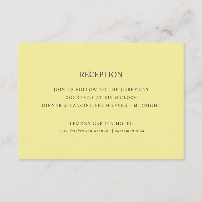 Carte D'accompagnement Citrons | RÉCEPTION DE MARIAGE Jaune Chic (Devant)