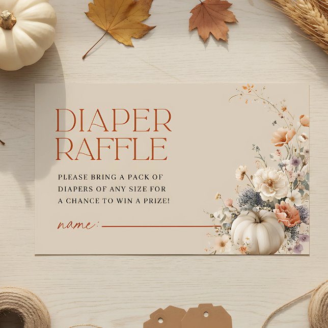 Carte D'accompagnement Citrouille Automne Floral Baby shower Déchets Raff (Pumpkin Diaper Raffle Baby shower enclosure card)