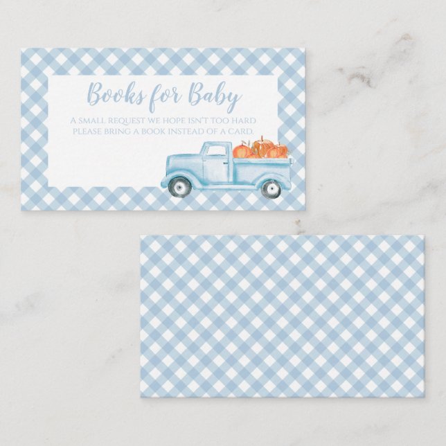 Carte D'accompagnement Citrouille Baby shower bleu Plaid Truck Demande de (Devant / Derrière)