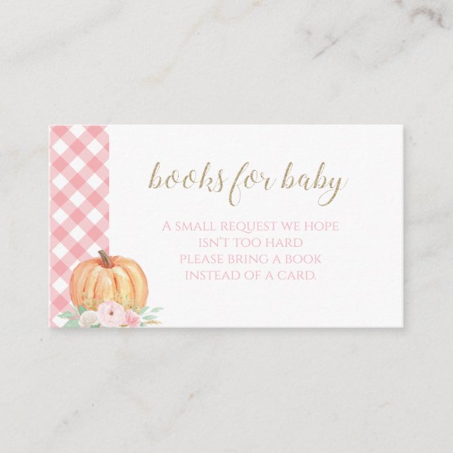 Carte D'accompagnement Citrouille Baby shower Floral Plaid Livres pour bé (Devant)
