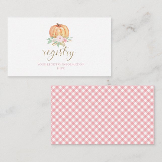 Carte D'accompagnement Citrouille Baby shower Floral Plaid registre cadea (Devant / Derrière)