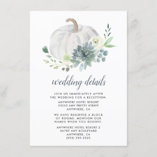 Carte D'accompagnement Citrouille blanc Succulent Elégant Mariage de verd