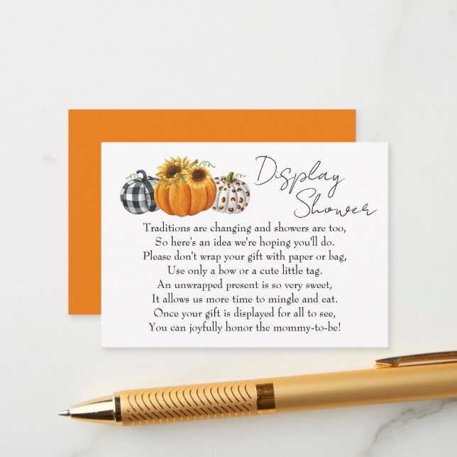 Carte D'accompagnement Citrouille d'automne Sunflower Baby Display Douche (Devant/Arrière en situation)