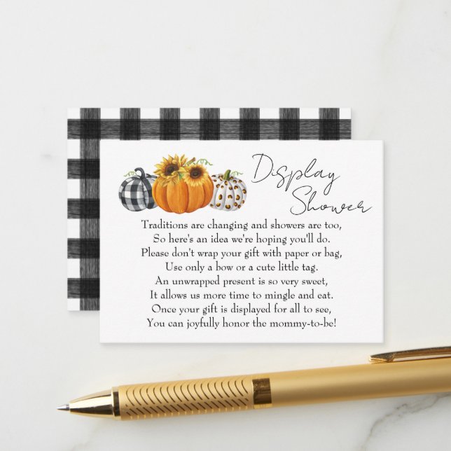 Carte D'accompagnement Citrouille d'automne Sunflower Baby Display Douche (Devant/Arrière en situation)