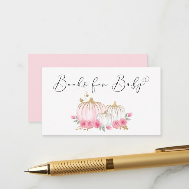 Carte D'accompagnement Citrouille Floral Baby Girl Douche Livres Pour Béb (Devant/Arrière en situation)