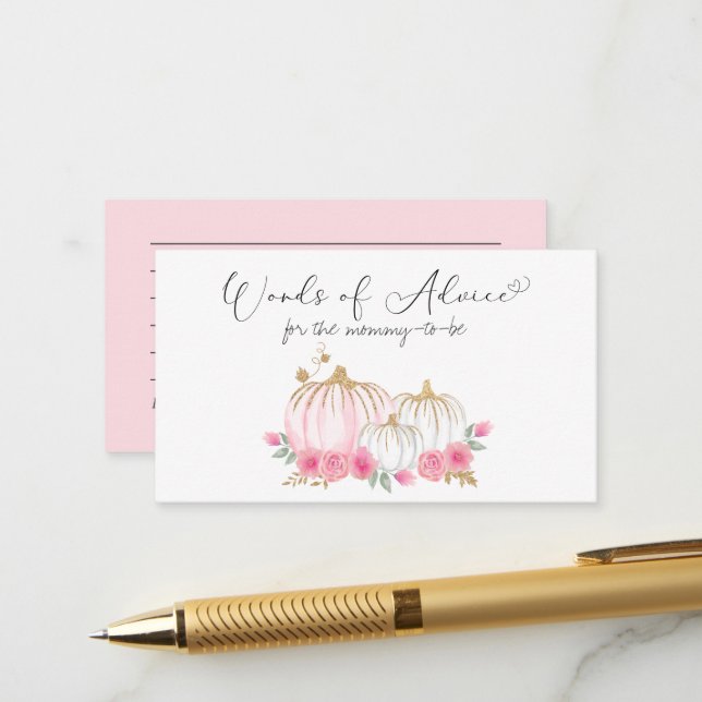 Carte D'accompagnement Citrouille Floral Baby Girl Douche Mots de conseil (Devant/Arrière en situation)