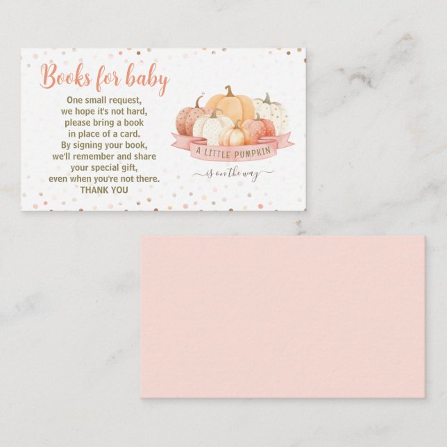 Carte D'accompagnement Citrouille Peach Pink Baby shower Livres Pour Bébé (Devant / Derrière)