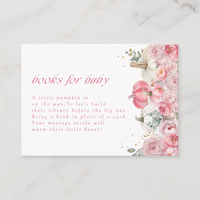 Carte D'accompagnement Citrouille rose Baby shower floral Livres pour béb (Devant)