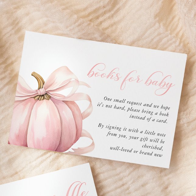 Carte D'accompagnement Citrouille rose Coquette Bow Baby shower Livres Bé (Créateur téléchargé)