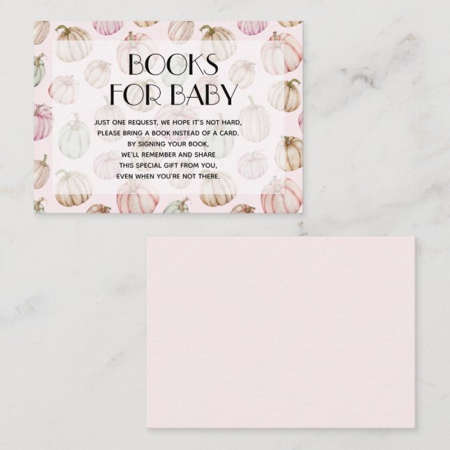 Carte D'accompagnement Citrouille rose Demande de livre pour bébé (Devant / Derrière)