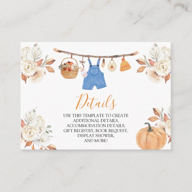 Carte D'accompagnement Citrouille Vêtements d'automne Baby shower d'autom (Devant)