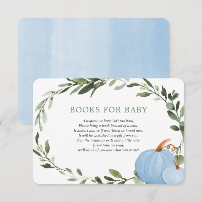 Carte D'accompagnement Citrouilles de verdure bleue livres d'automne pour (Devant / Derrière)
