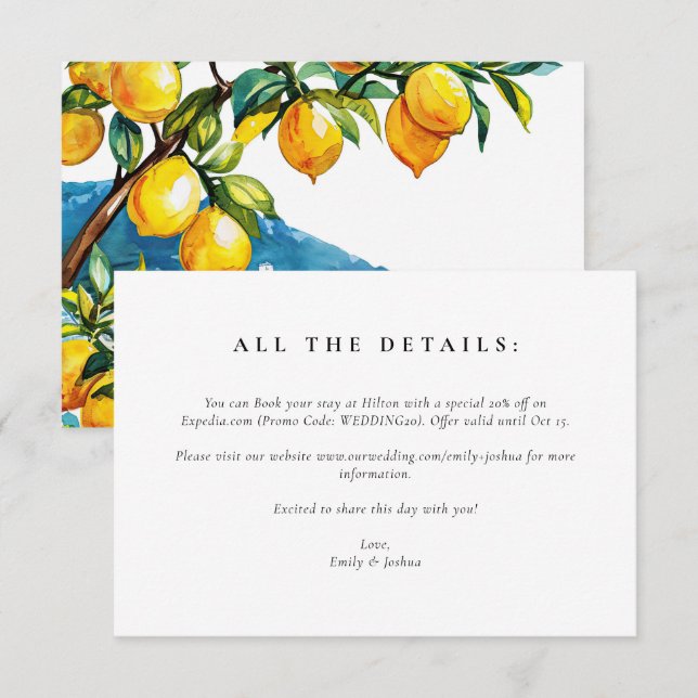 Carte D'accompagnement Citrus citron Mariage de la côte d'Amalfi (Devant / Derrière)