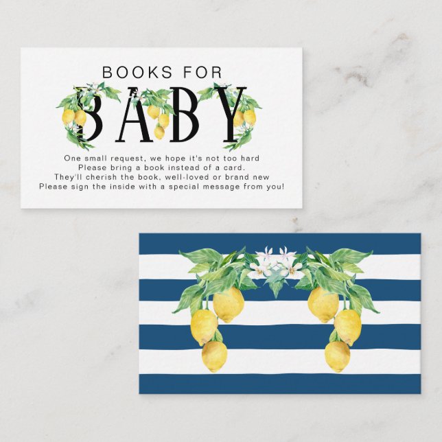 Carte D'accompagnement Citrus floral citron bleu Livres blancs pour bébé (Devant / Derrière)