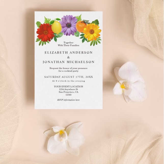Carte D'accompagnement Citrus Floral Garden Mariage Cocktail Party (Créateur téléchargé)