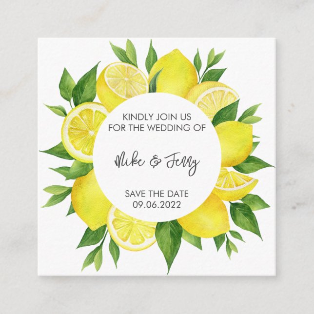 Carte D'accompagnement Citrus jaune Tropical Citrus Monogram Mariage (Devant)