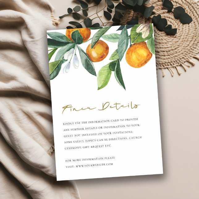 Carte D'accompagnement Citrus Orange Botanical Boho Détails du Mariage (Créateur téléchargé)