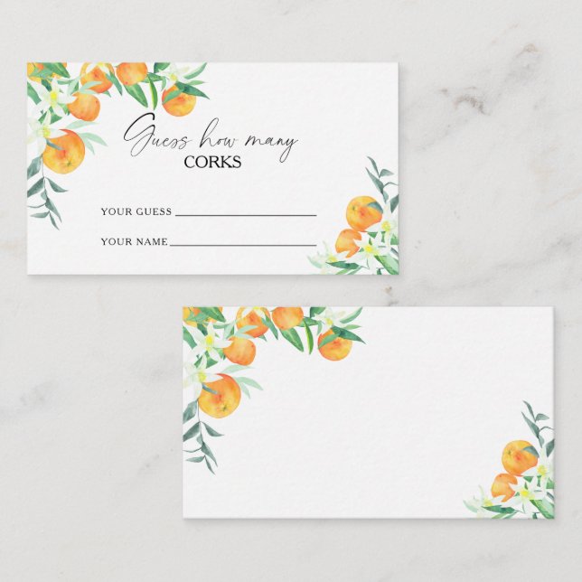Carte D'accompagnement Citrus orange - devinez combien de lièges jeu de m (Devant / Derrière)