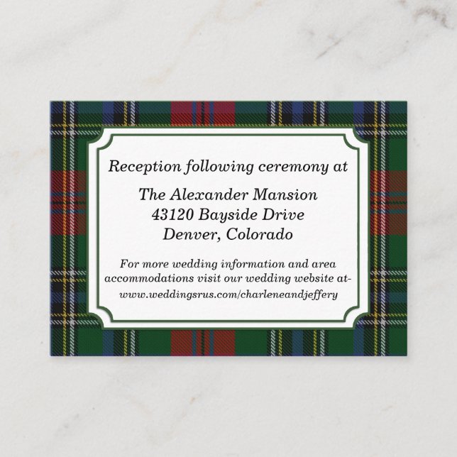 Carte D'accompagnement Clan MacClain Plaid Mariage Enclôture Card (Devant)