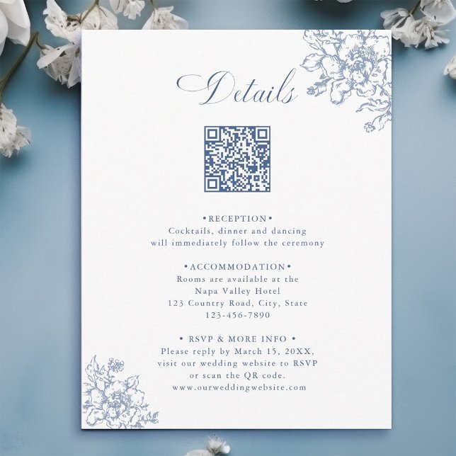 Carte D'accompagnement Classic Bloom Garden Dusty Blue Détails du Mariage (Créateur téléchargé)