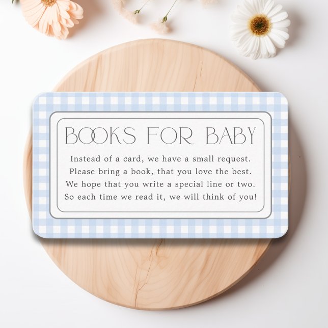 Carte D'accompagnement Classic Blue En vichy Boy Books for Baby shower (Classic Blue Gingham Boy Books for Baby Shower Enclosure Card)