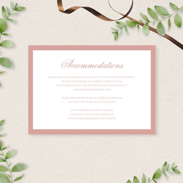 Carte D'accompagnement Classic Dusty Rose Script Wedding Accommodations (Créateur téléchargé)