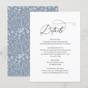 Carte D'accompagnement Classic Elegance Line Art Floral Dusty Blue Mariag