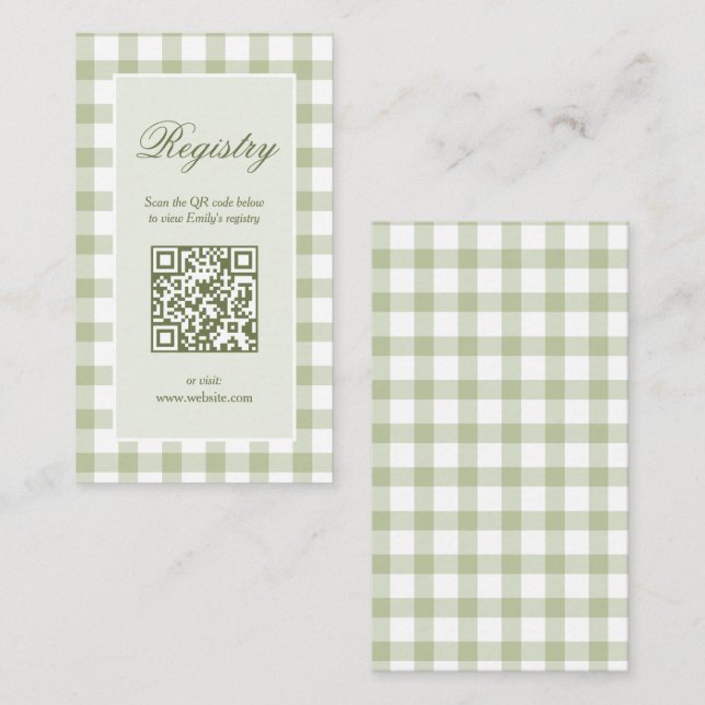 Carte D'accompagnement Classic Elegant Green Gingham Baby Shower Registry (Devant / Derrière)
