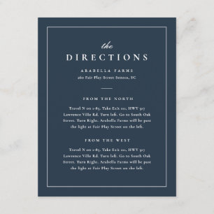 Carte D'accompagnement Classic Elegant Marine Blue Mariage Directions