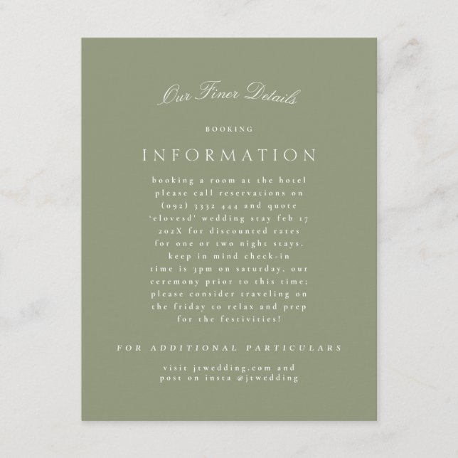 Carte D'accompagnement Classic Elegant Sage Green Mariage formel (Devant)