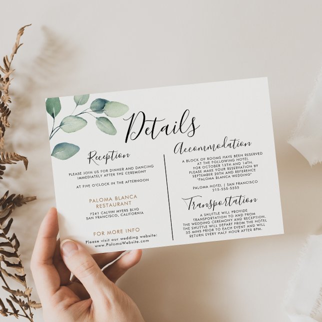 Carte D'accompagnement Classic Formal Green Feuille Détails Mariages (Créateur téléchargé)