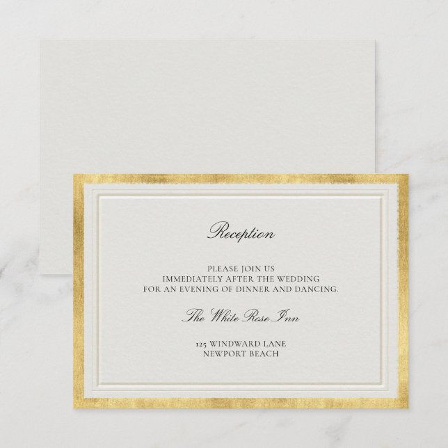 Carte D'accompagnement Classic Frame Elevated Gold Ecru Wedding Reception (Devant / Derrière)