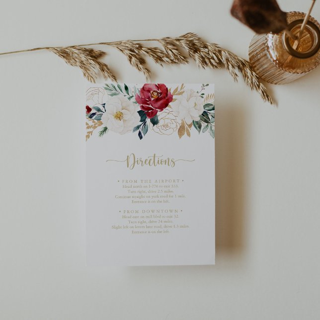 Carte D'accompagnement Classic Gold Burgundy White Mariage Directions (Créateur téléchargé)