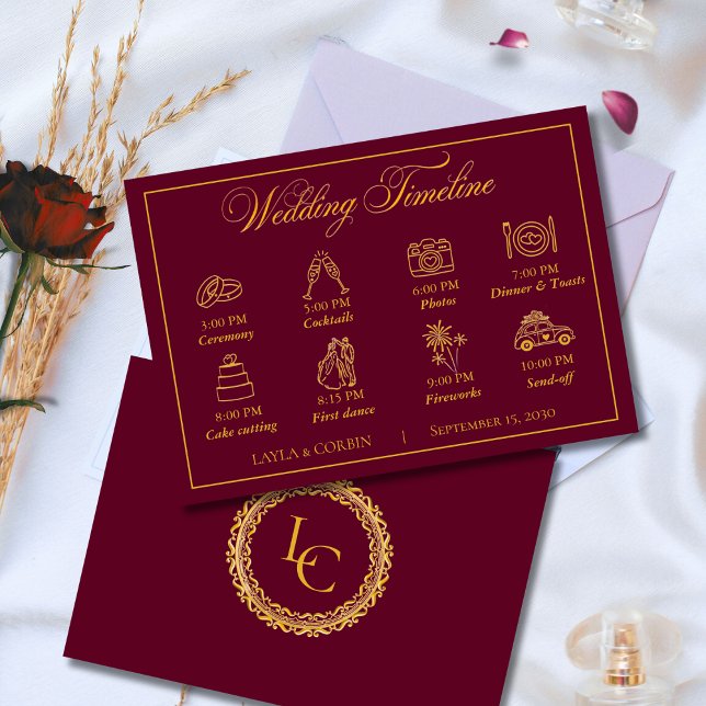 Carte D'accompagnement Classic Gold Frame Royal Monogram Wedding Timeline (Créateur téléchargé)
