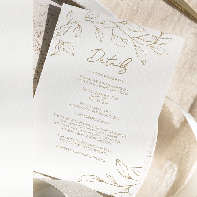 Carte D'accompagnement Classic Gold Greenery Détails du Mariage (Créateur téléchargé)