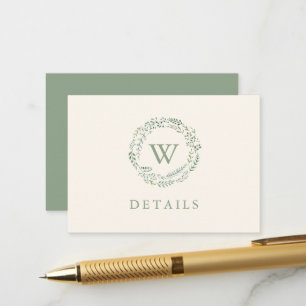 Carte D'accompagnement Classic Green Wreath Watercolor Détails du Mariage