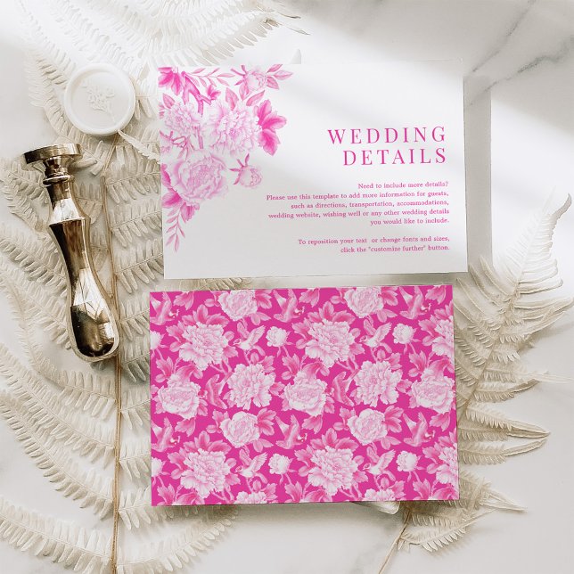 Carte D'accompagnement Classic Magenta Floral Chinoiserie Détails du Mari (Créateur téléchargé)