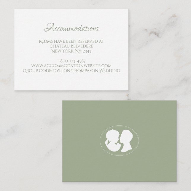 Carte D'accompagnement Classic Regency Green Cameo Mariages Hébergements (Devant / Derrière)