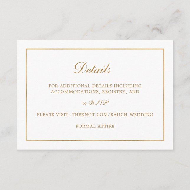 Carte D'accompagnement Classic Simple Elegance Gold Mariage Détails (Devant)
