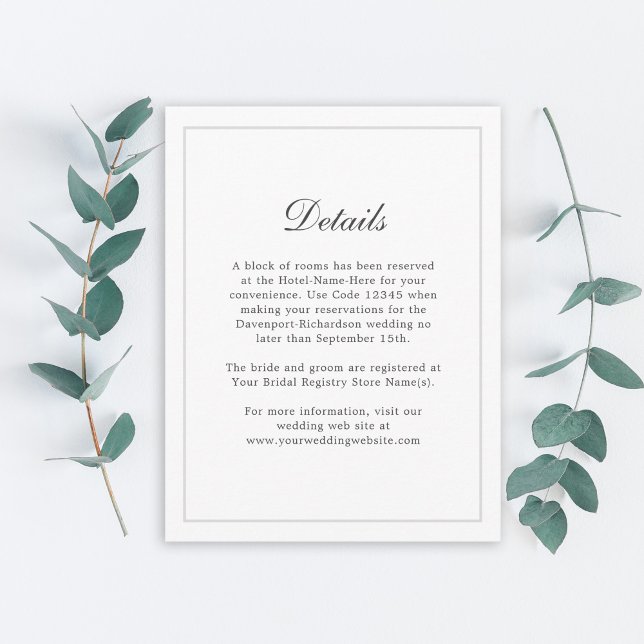 Carte D'accompagnement Classic Simple Elegance Mariage Info - Détails (Créateur téléchargé)