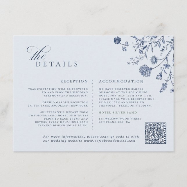 Carte D'accompagnement Classic Victorian Blue French QR Code Wedding (Devant)
