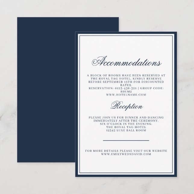 Carte D'accompagnement Classic White Navy Élégant Regal (Devant / Derrière)