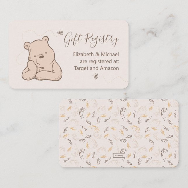 Carte D'accompagnement Classic Winnie the Pooh Baby shower Cadeau Registr (Devant / Derrière)