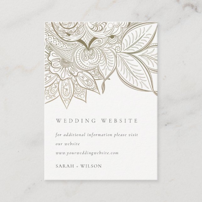 Carte D'accompagnement Classy Ornate Paisley Ivory Gold Mariage site Web (Devant)