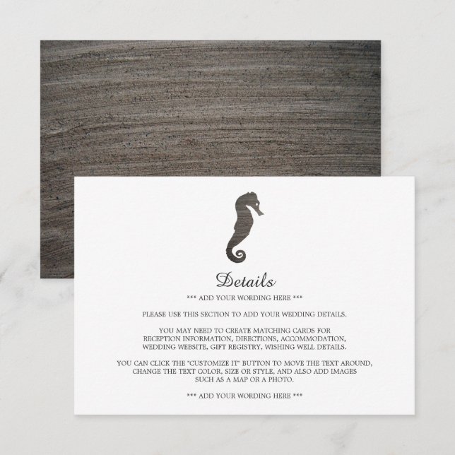 Carte D'accompagnement Clay Seahorse Beach Wedding Détail (Devant / Derrière)