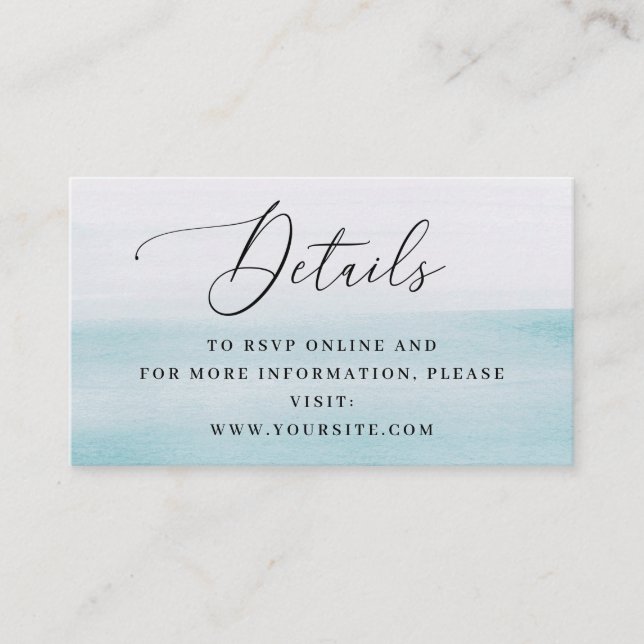 Carte D'accompagnement Coastal Beach Wedding Details. Watercolor Nautical (Devant)