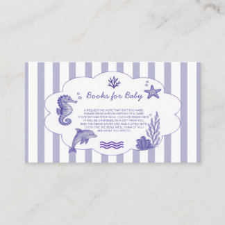 Carte D'accompagnement Coastal Blue Striped Books for Baby Shower