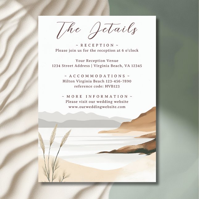 Carte D'accompagnement Coastal Chic Beach Aquarelle Détails du Mariage (Front - Coastal Chic Beach Watercolor Wedding Details Enclosure Card)
